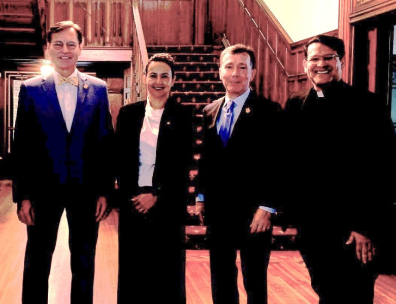 Left to right Dr. Richard Ludwick, Dr. Yoani Mayrén , Dr. Hans Stockton, and Fr. Dempsey Acosta in Link Lee.