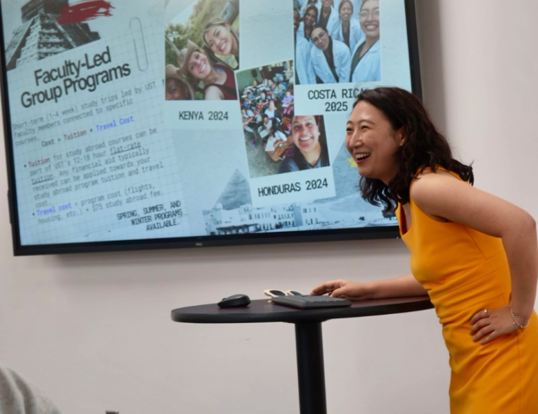 Director of the UST Office of International Services and Study Abroad Dora Zhang shares about faculty-led study abroad programs during International Education Week in November 2025.