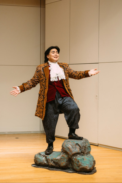 Raphael Gonzalvo performs in a dress rehearsal for an opera scene in Cullen Hall at UST.