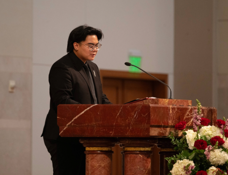 Raphael Gonzalvo sings at the Presidential Inauguration of Dr. Sinda Vanderpool on Friday, Nov. 21, 2025 at the Co-Cathedral of the Sacred Heart in Houston, Texas.